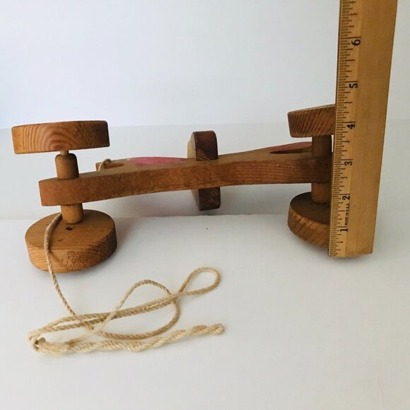 Handmade Wood Pull Toy Horse Rider Tilted Wobble Wheels Hand Painted - Picture 12 of 13